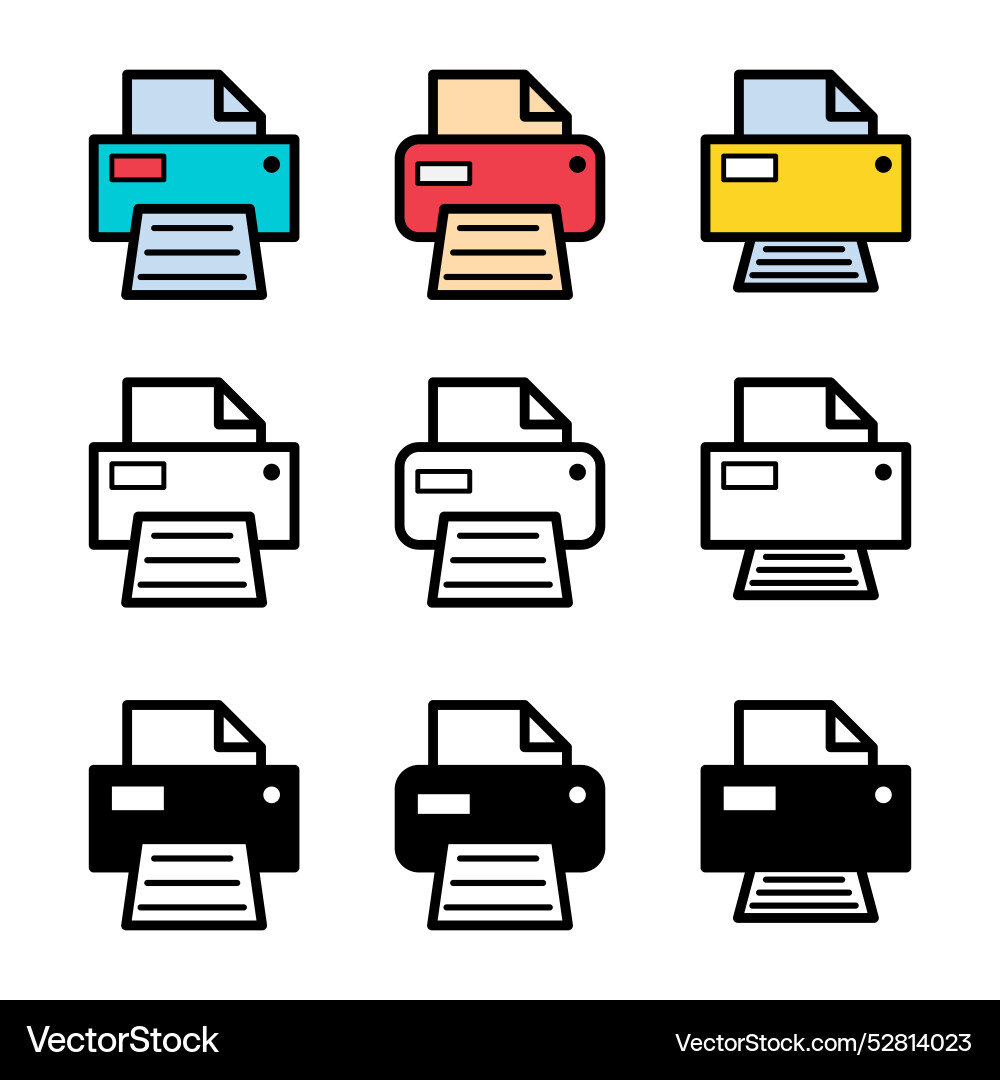 Set of printer document web icon printout machine Set of printer document web icon printout machine vector image