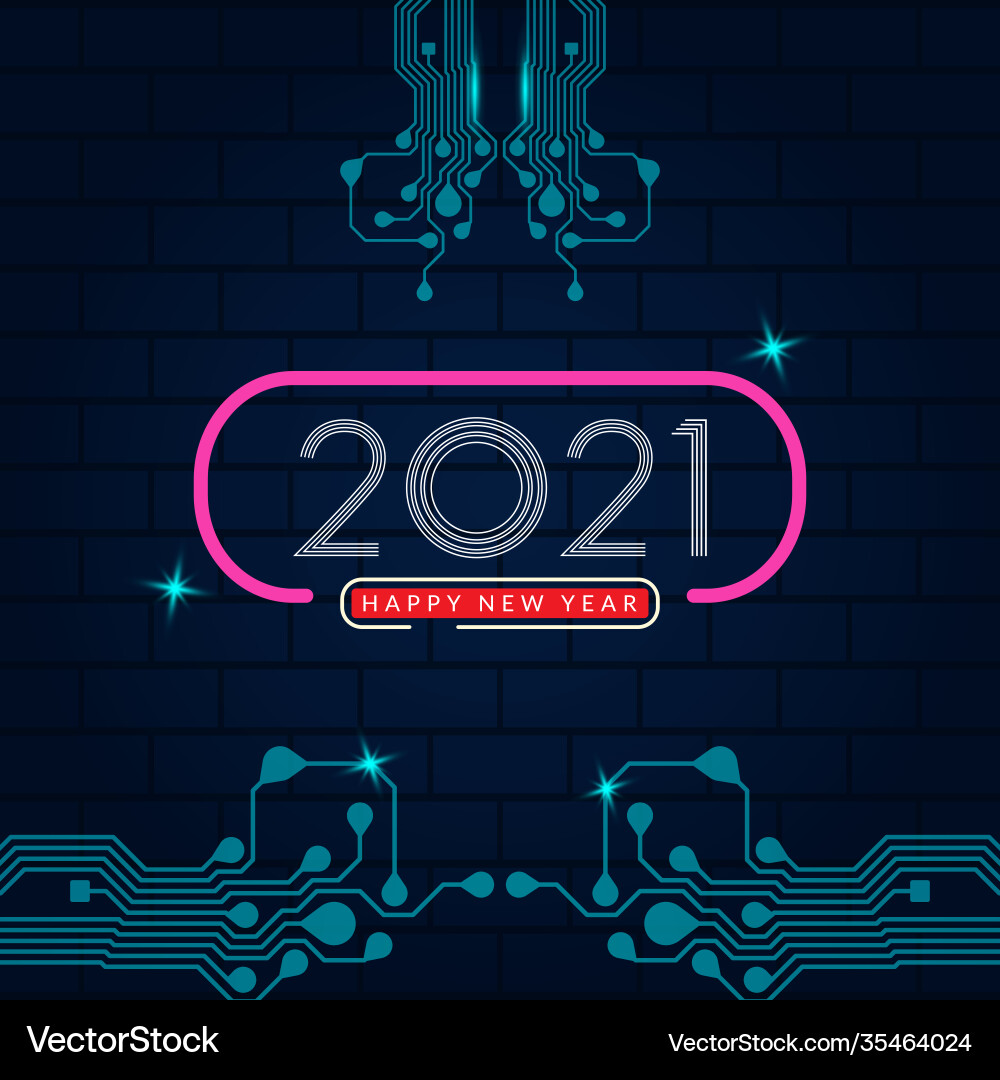 2021 happy new year text design with circuit 2021 happy new year text design with circuit vector image