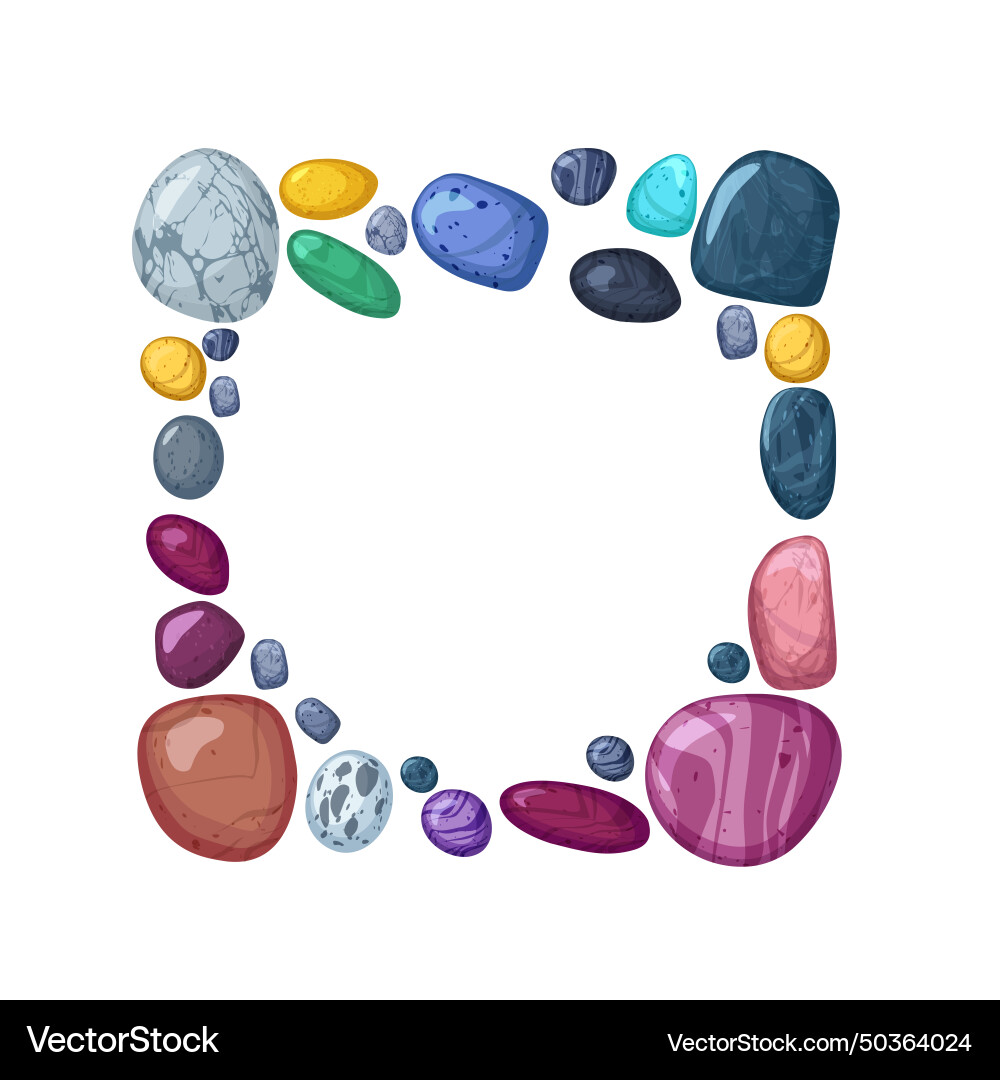 Frame from stacked colorful pebbles glossy Vector Image