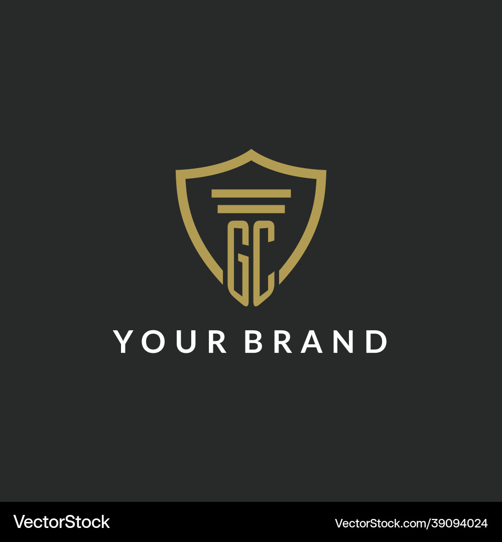 Gc initial monogram logo with pillar and shield Vector Image