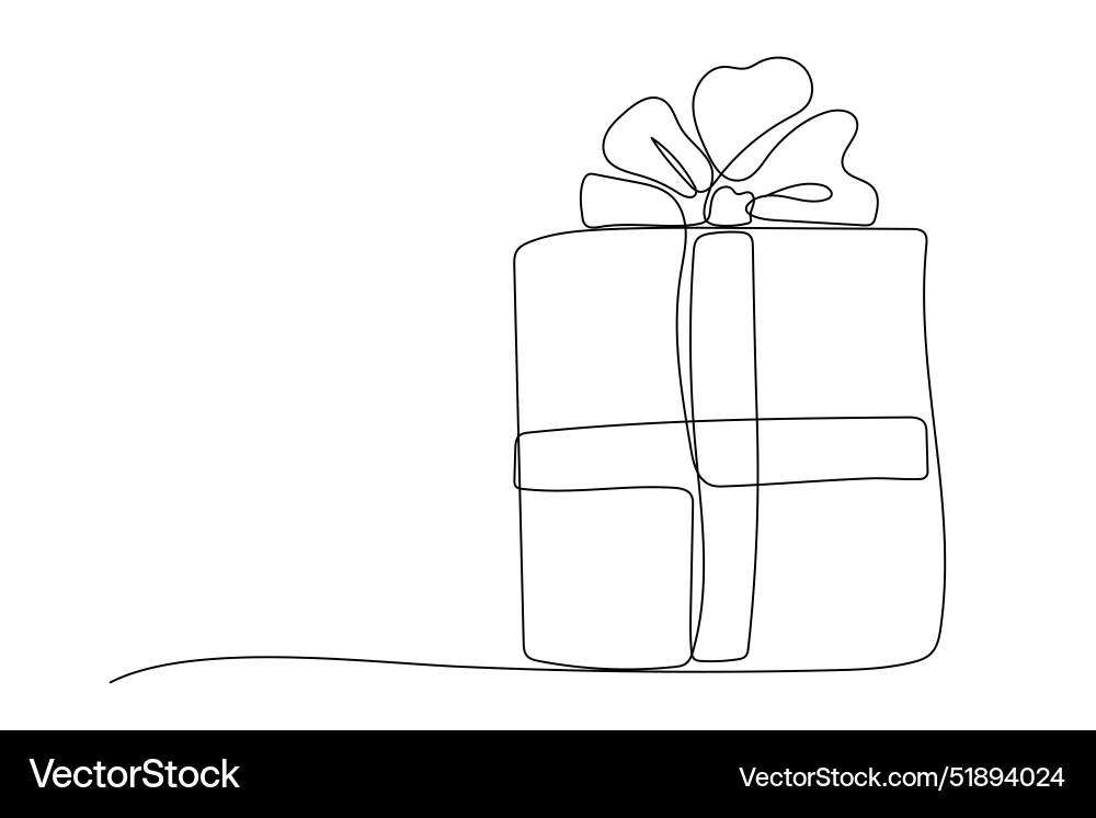 Gift box one line doodle outline Vector Image