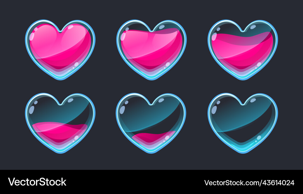 Heart animation ui empty to full 2d game life Heart animation ui empty to full 2d game life vector image
