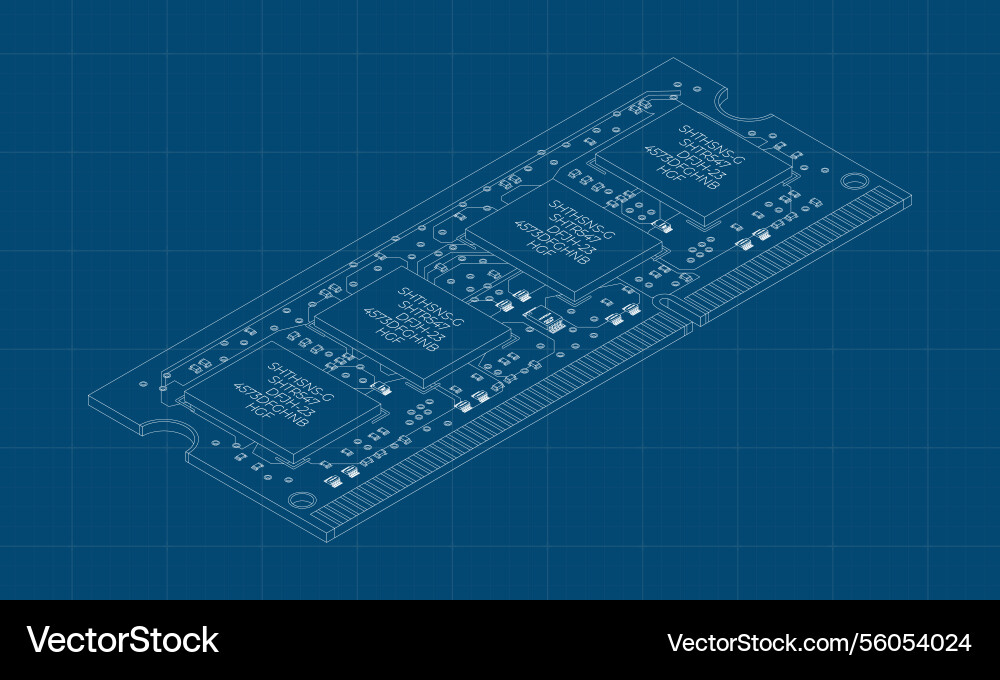 Isometric random access memory blueprint ram Isometric random access memory blueprint ram Vector Image