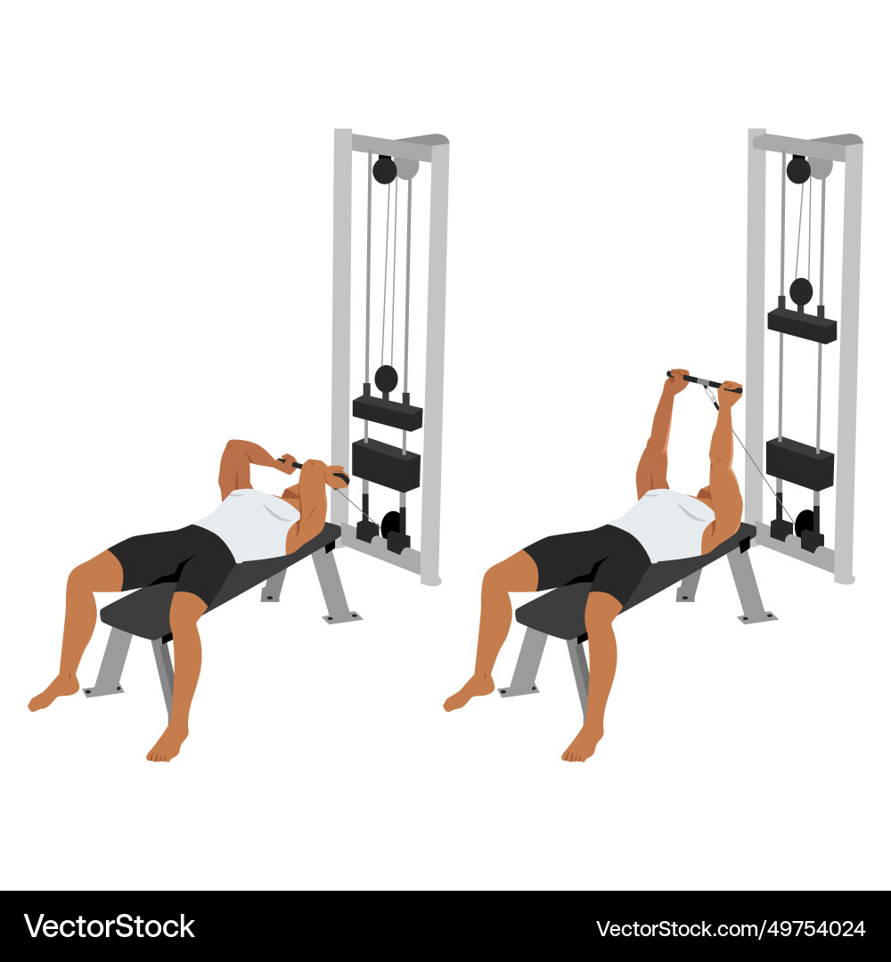 Man doing cable lying tricep extension exercise Man doing cable lying tricep extension exercise vector image