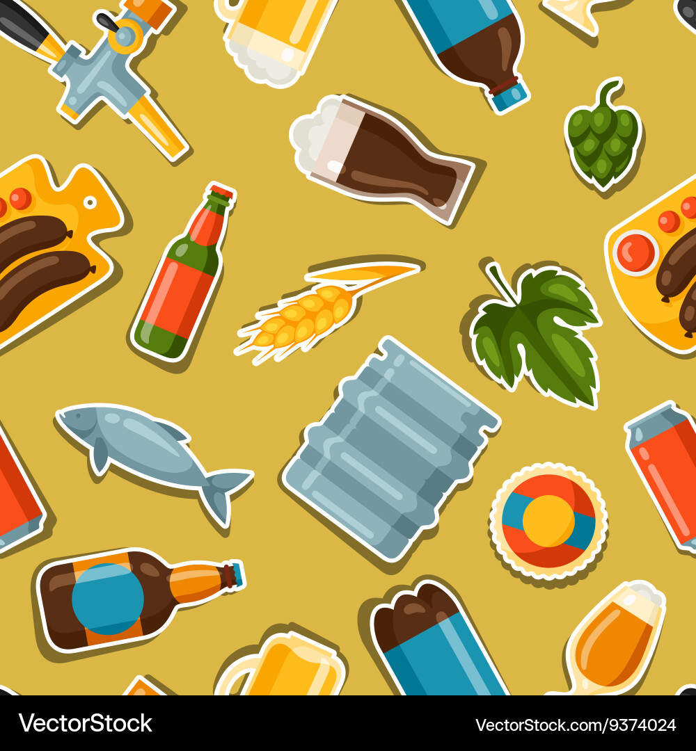 Seamless pattern with beer stickers and objects Vector Image