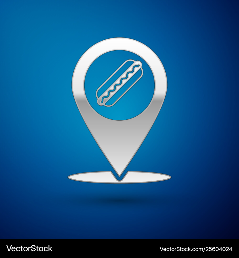 Silver map pointer with fast food hotdog icon Silver map pointer with fast food hotdog icon vector image