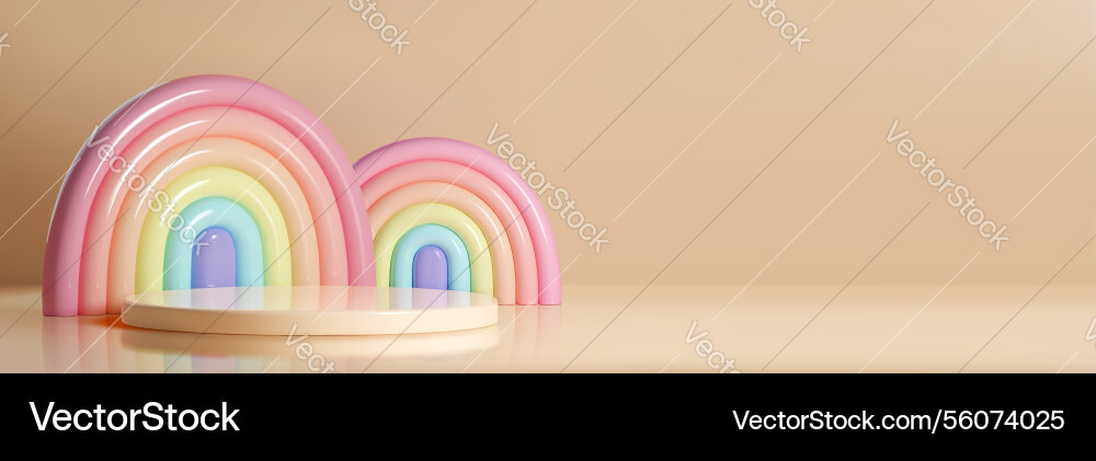 3d pastel rainbow arches with platform display 3d pastel rainbow arches with platform display Vector Image