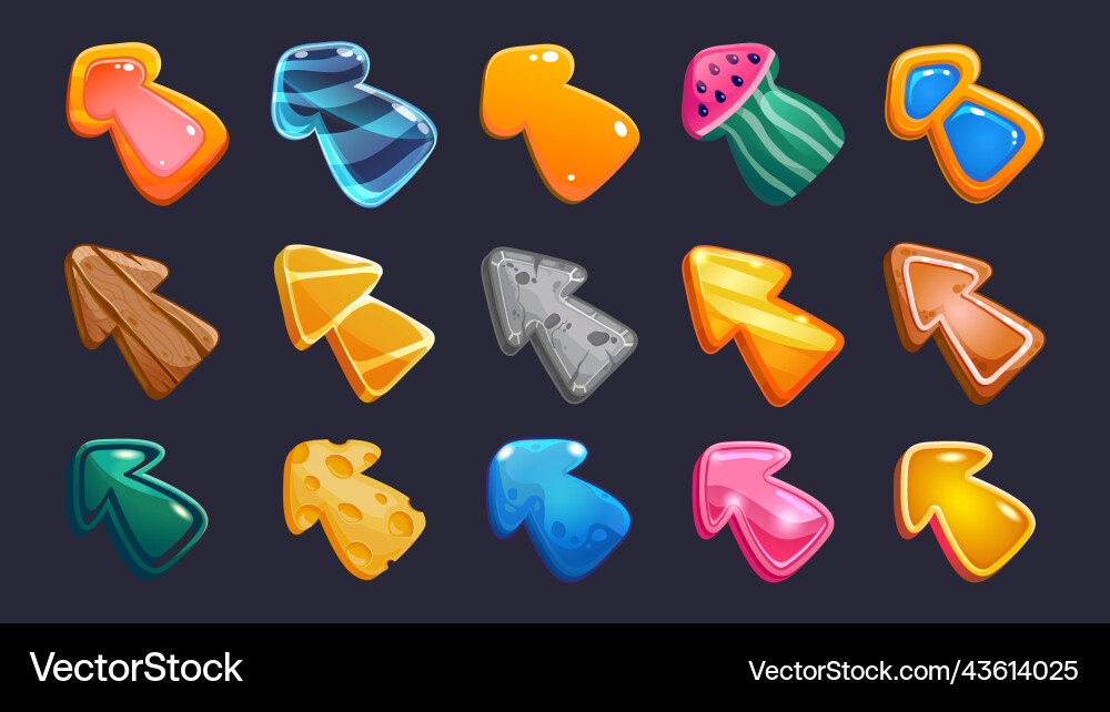 Cartoon game cursors click arrows and pointer Vector Image