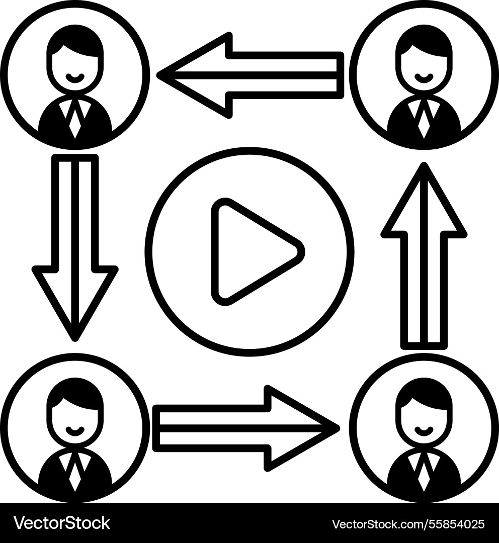 Cartoon of four people with arrows pointing Cartoon of four people with arrows pointing vector image