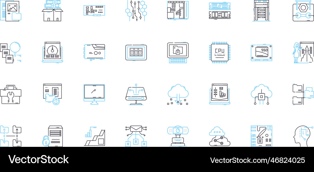 Electronic technology linear icons set circuits Electronic technology linear icons set circuits vector image