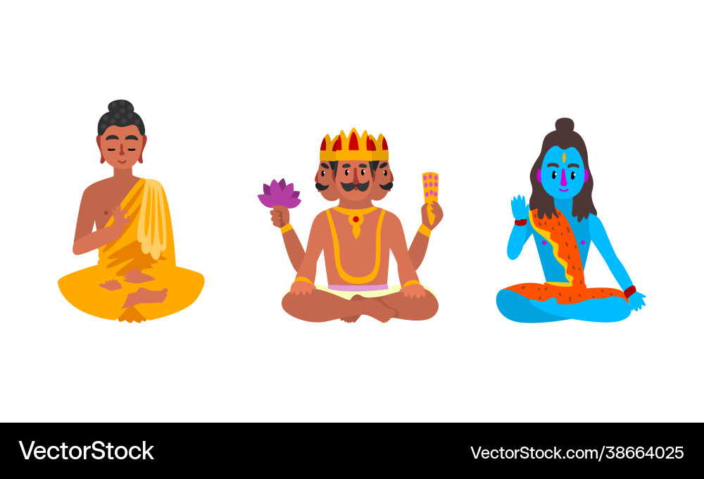 Indian gods set brahma sitting buddha shiva vector image