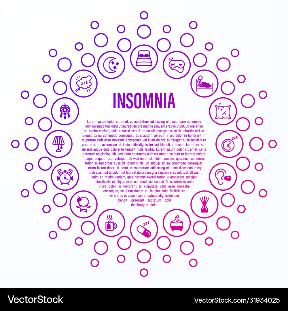 Insomnia concept in circle shape thin line icons Vector Image