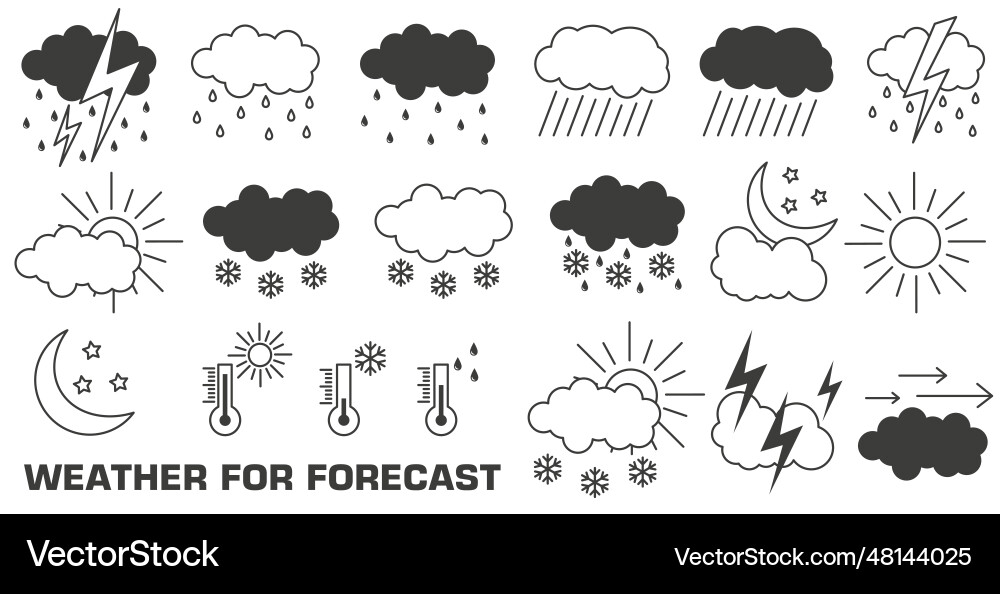 Linear icon set of weather conditions minimal Vector Image