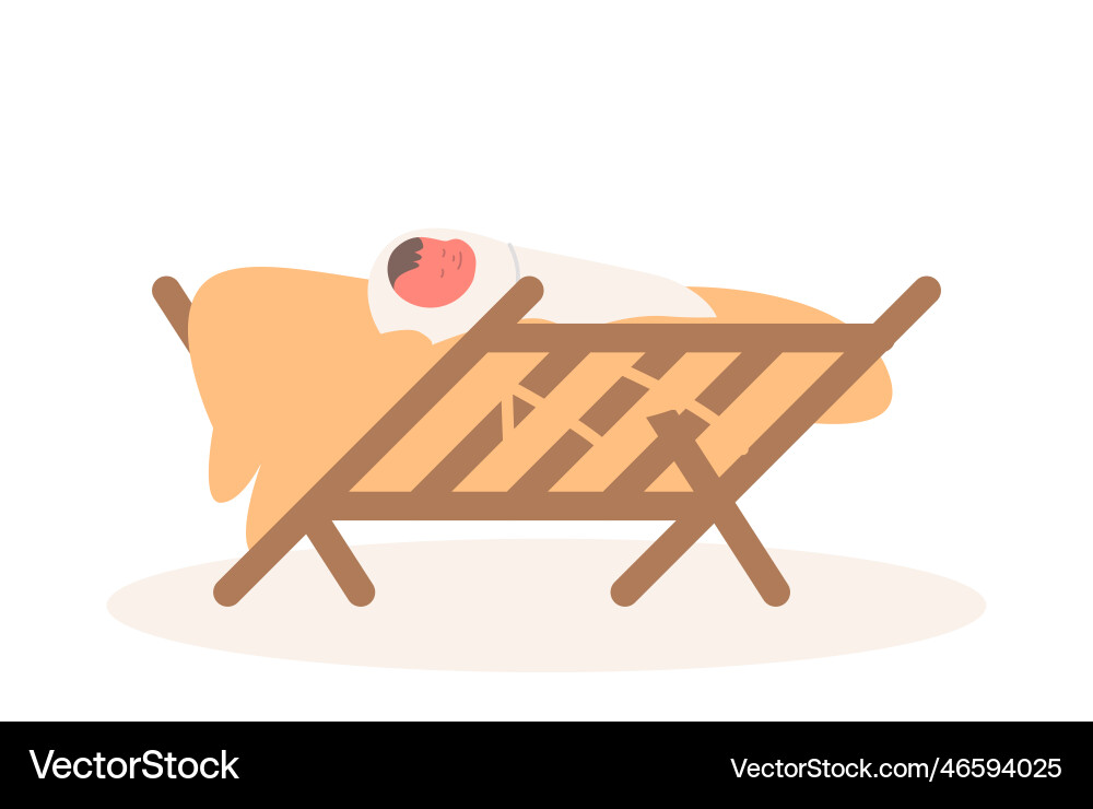 Newborn baby jesus sleeping in manger with hay Newborn baby jesus sleeping in manger with hay vector image