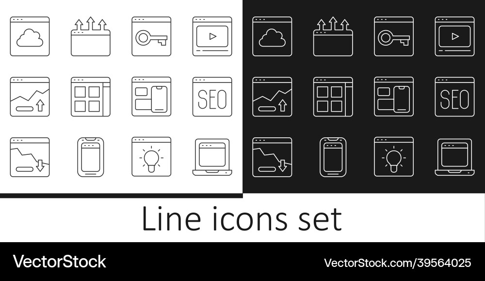 Set line laptop with browser window secure your Set line laptop with browser window secure your vector image