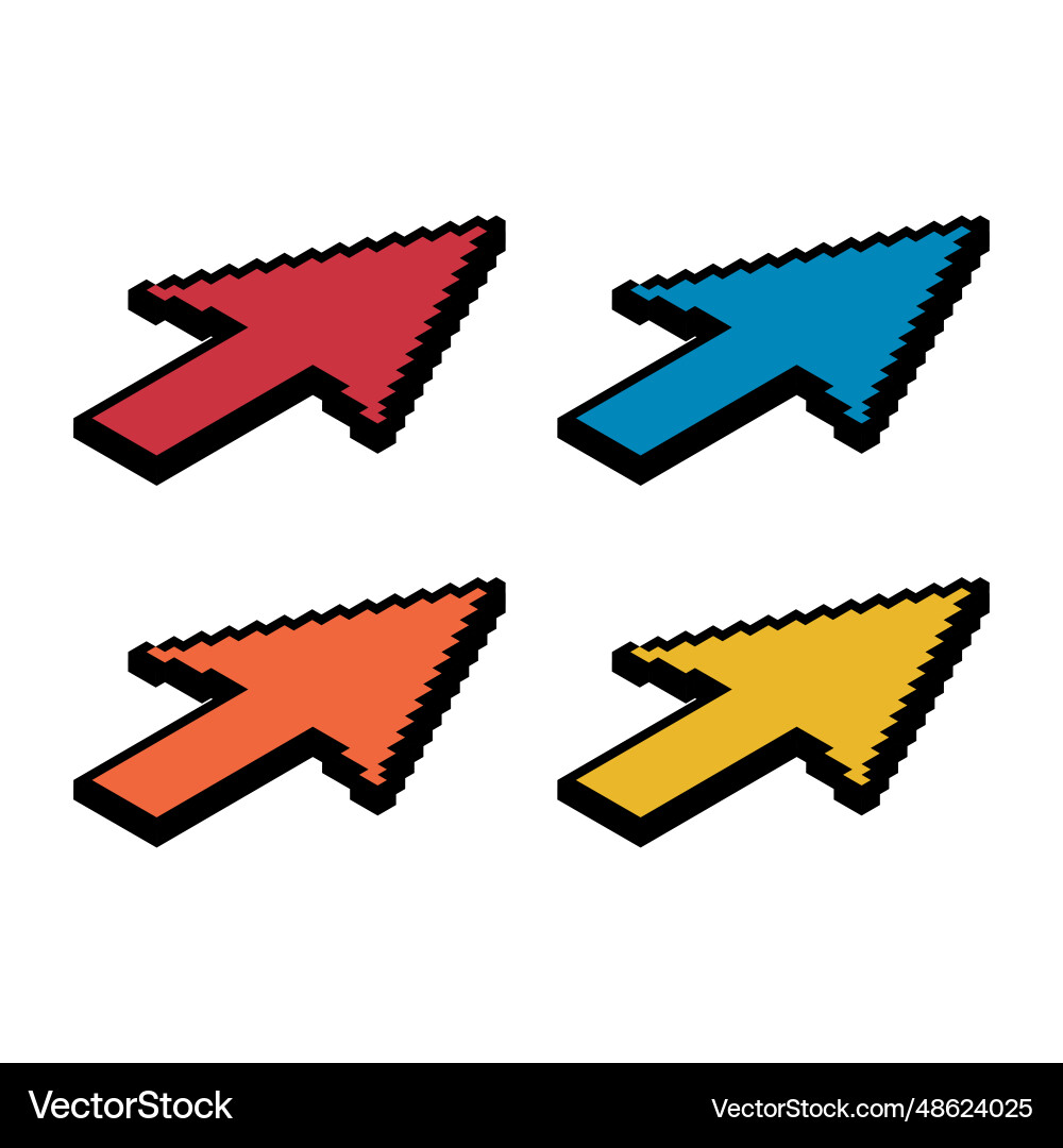Set of arrow isometric pixel icon web cursor Set of arrow isometric pixel icon web cursor vector image
