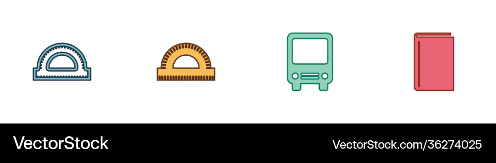 Set protractor grid bus and book icon Set protractor grid bus and book icon vector image