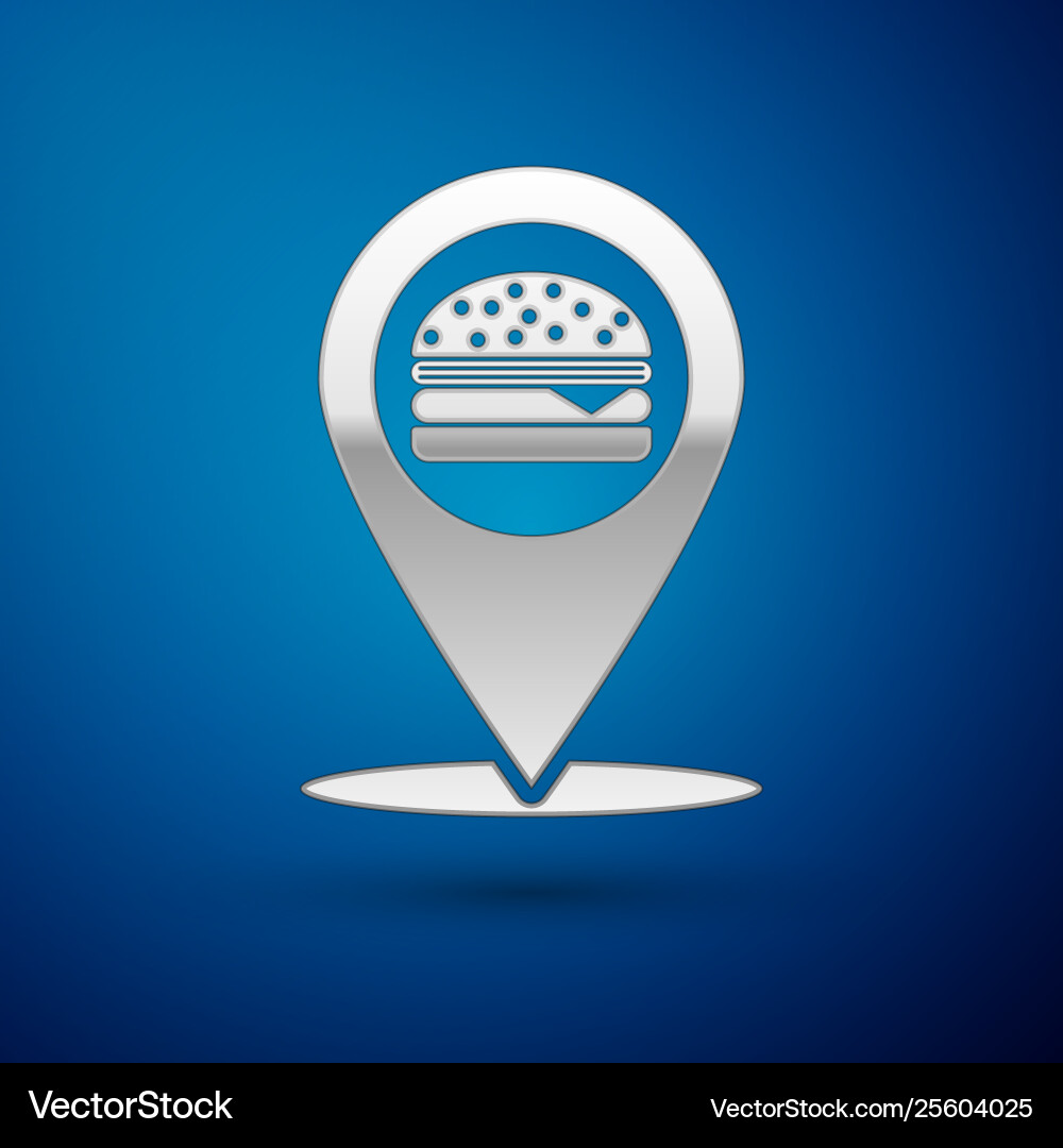 Silver map pointer with fast food burger icon Silver map pointer with fast food burger icon Vector Image