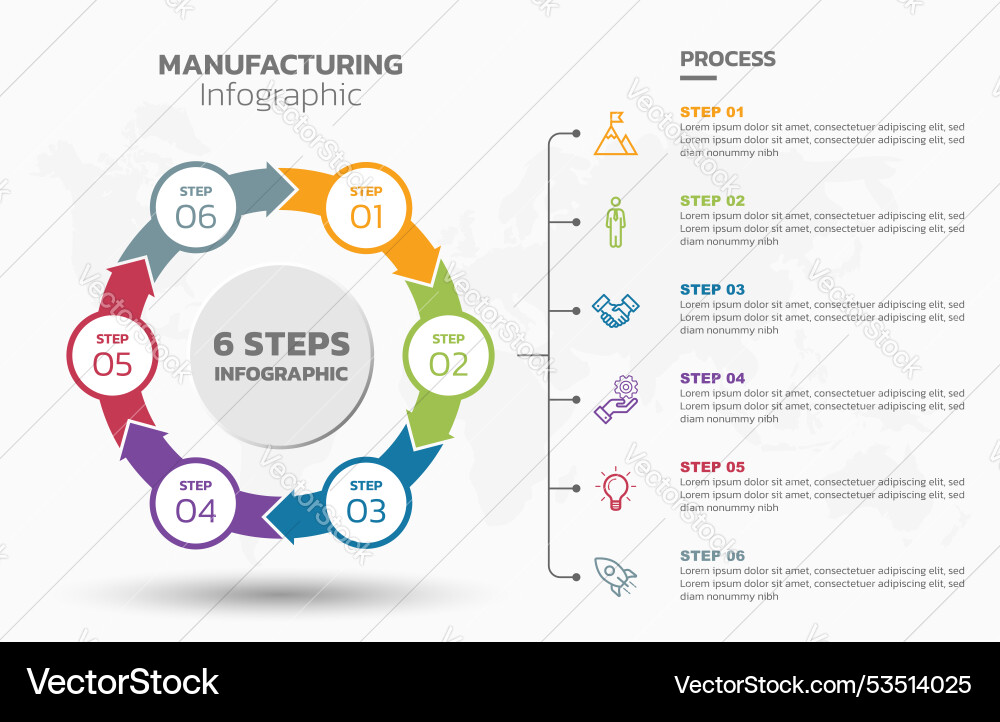 Visual data presentation cycle diagram with 6 Visual data presentation cycle diagram with 6 vector image