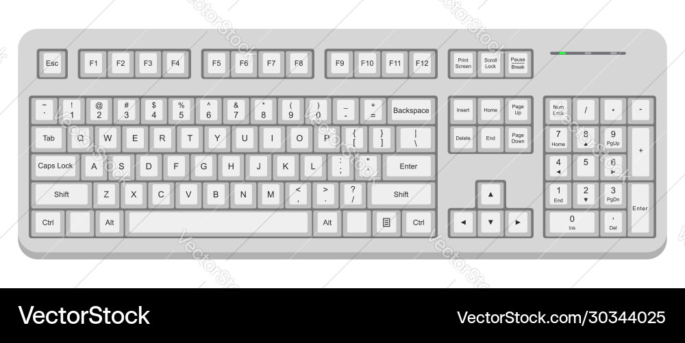 White Computer Keyboard on White Background vector image