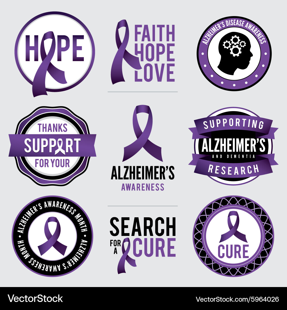 Alzheimer's Awareness Badges & Labels Vector Image