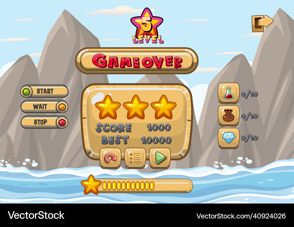 Game user interface with over and three stars Vector Image