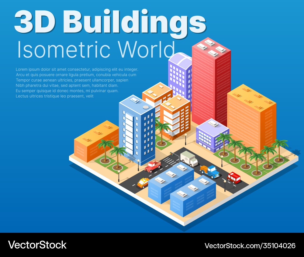 Isometric 3d module block district part vector image
