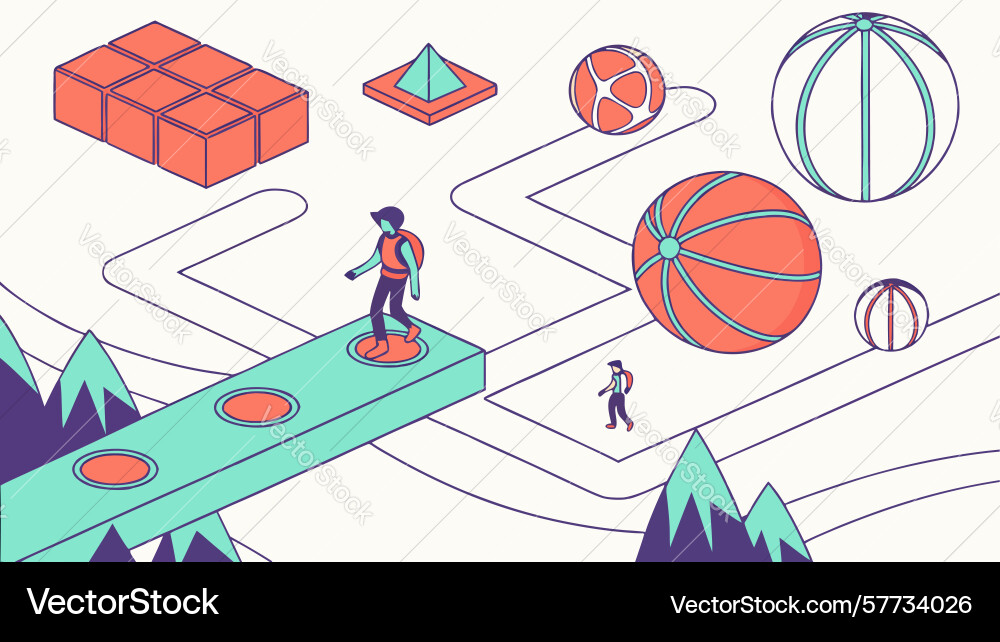 Person navigating virtual path with obstacles Vector Image