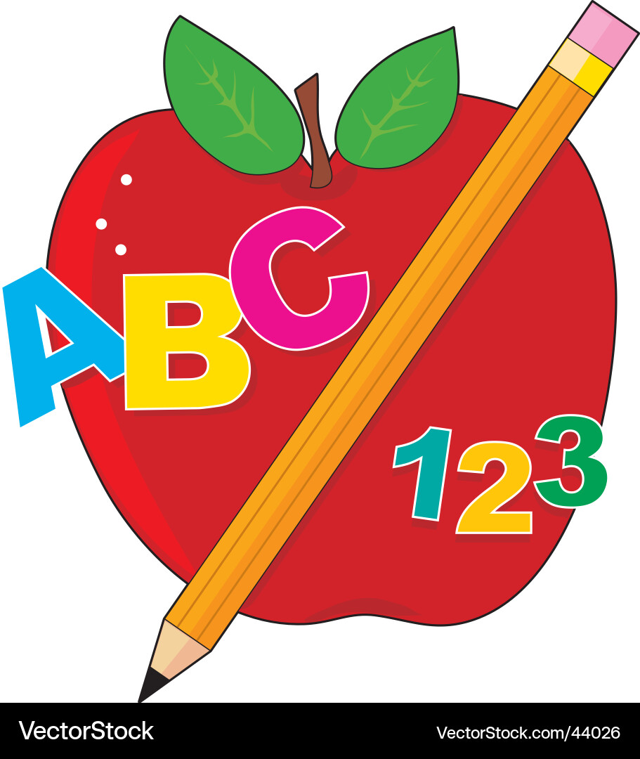 Red Apple with Alphabet and Numbers Vector Image