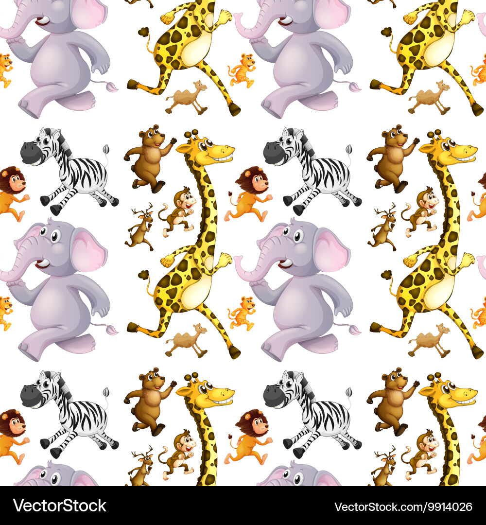 Seamless background with many animals running vector image