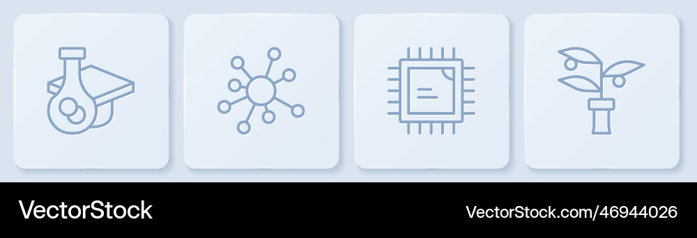 Set line graduation cap processor cpu molecule Set line graduation cap processor cpu molecule Vector Image