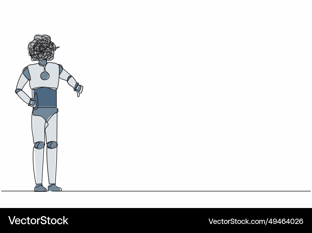 Single continuous line drawing robot with round Single continuous line drawing robot with round Vector Image