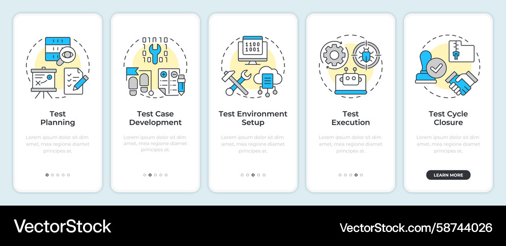 Software testing life cycle onboarding mobile app Software testing life cycle onboarding mobile app Vector Image