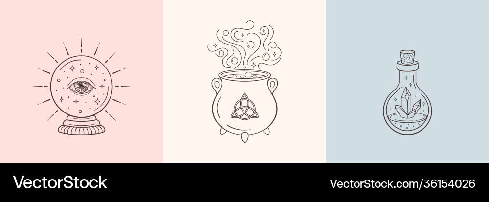 Witch and magic symbols with crystal ball Witch and magic symbols with crystal ball vector image