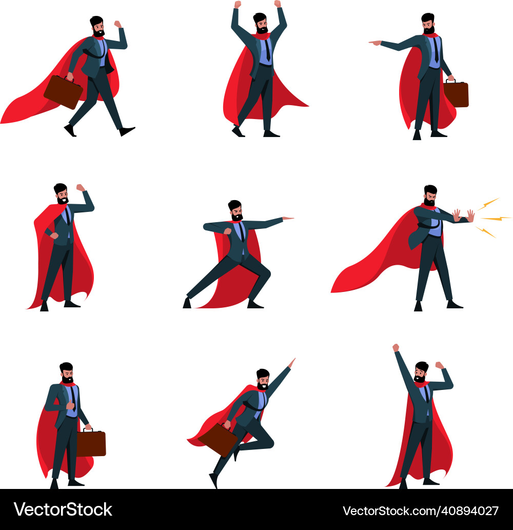 Business heroes flying man in red cape power Business heroes flying man in red cape power vector image