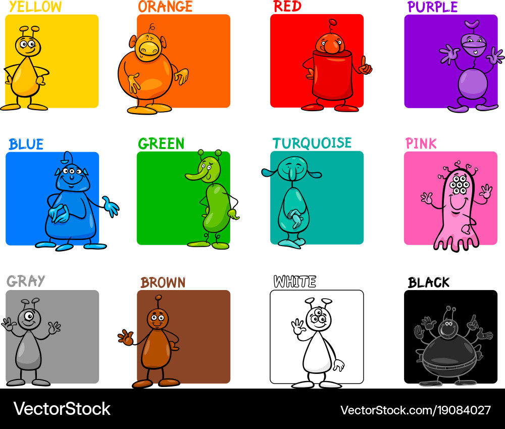 Colorful Primary Colors with Alien Characters Vector Image