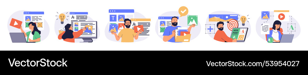 Content manager concept set with characters vector image