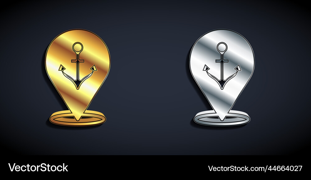 Gold and silver map pointer with anchor icon Gold and silver map pointer with anchor icon Vector Image