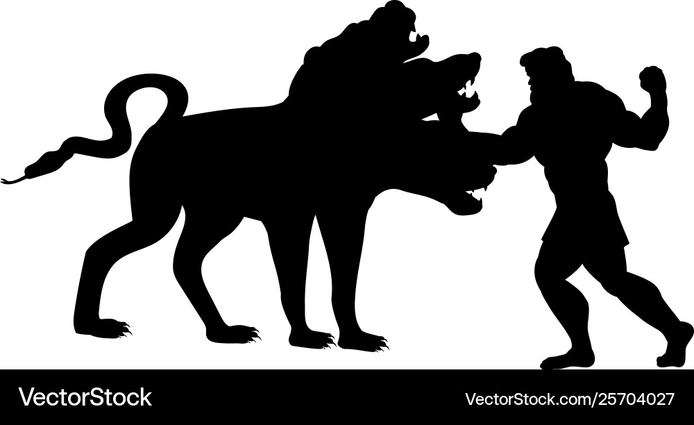 Heracles fights cerberus dog silhouette ancient vector image