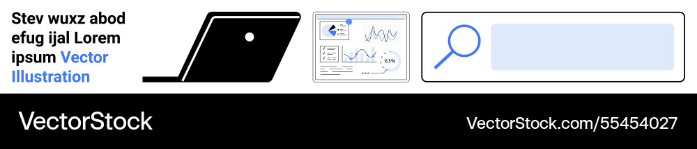 Laptop data dashboard and search bar Laptop data dashboard and search bar vector image