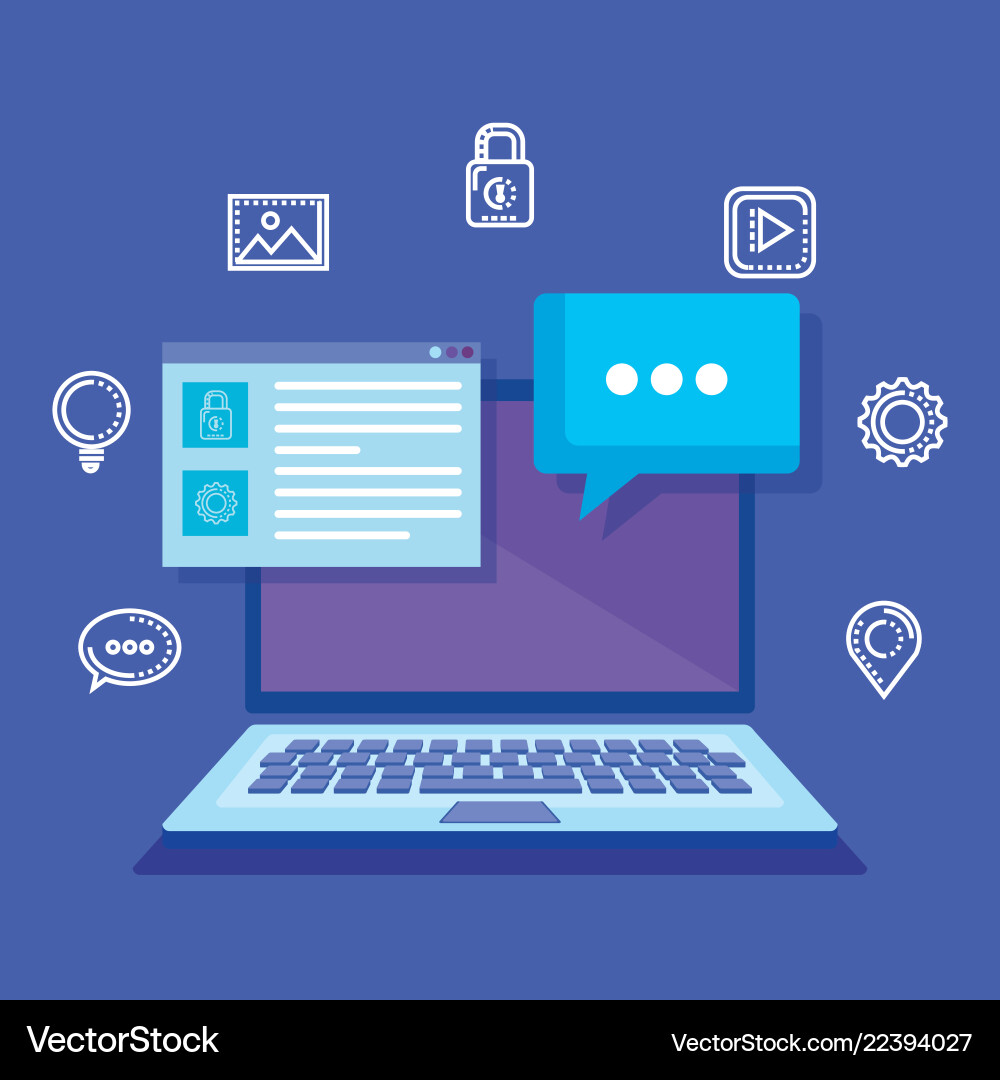 Laptop with social media icons Laptop with social media icons vector image