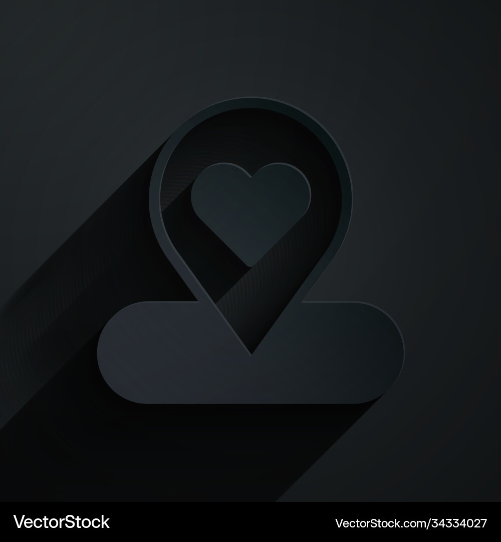 Paper cut map pointer with heart icon isolated vector image