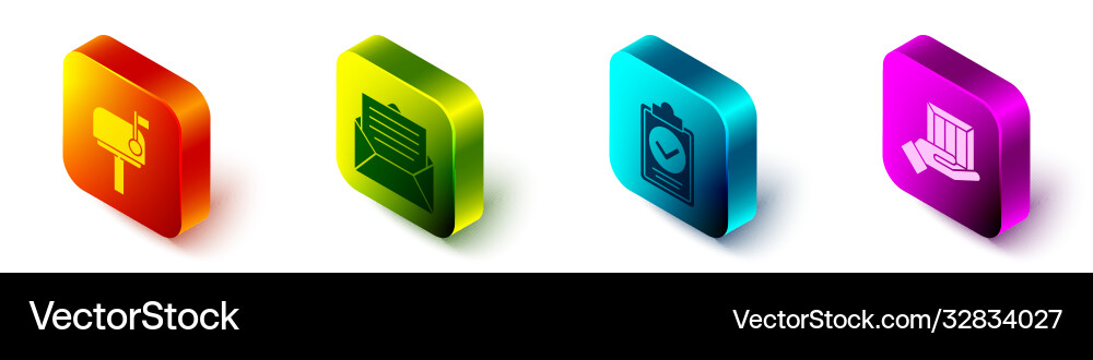 Set isometric mail box envelope verification Set isometric mail box envelope verification vector image