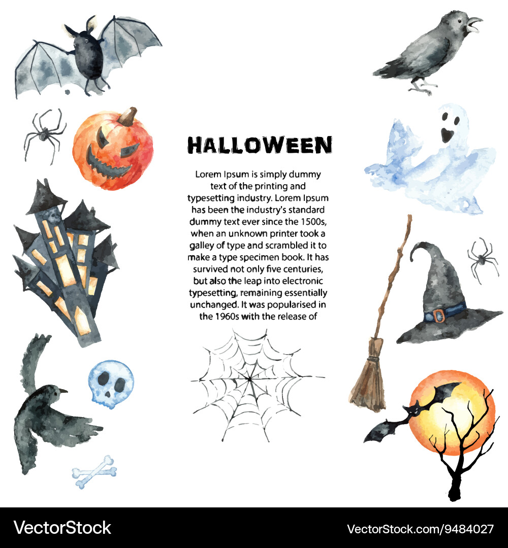 Watercolor Halloween Collection Vector Image