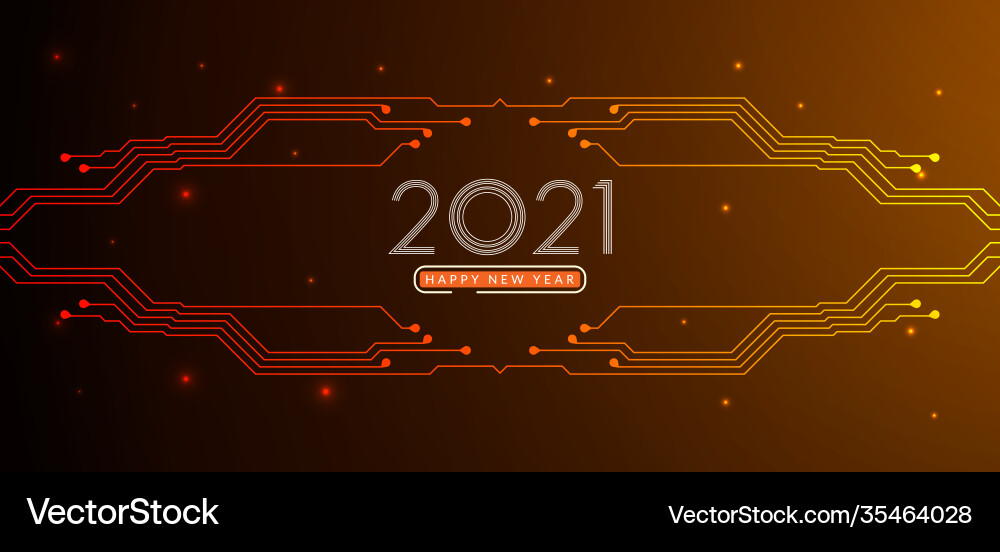 2021 happy new year text design with circuit vector image