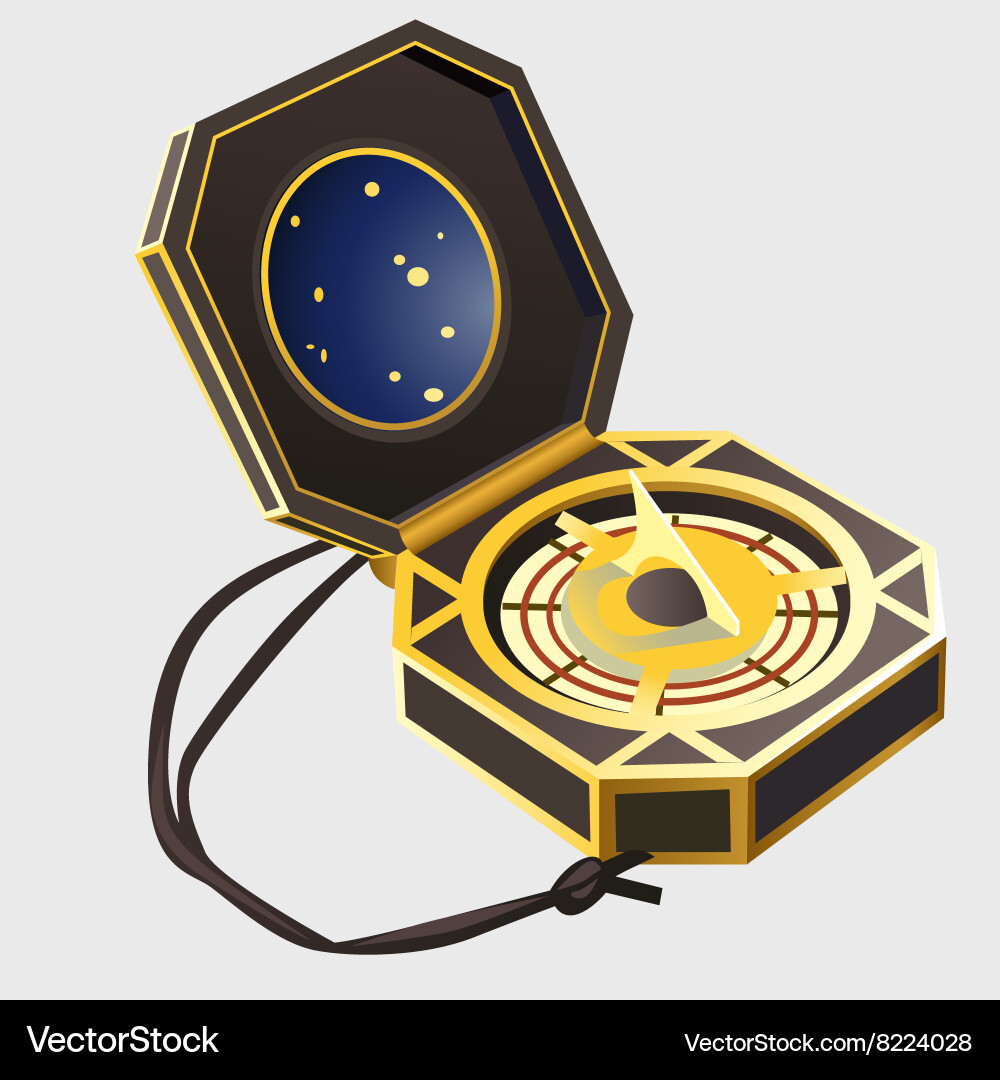 Ancient compass in a box navigation tool closeup Vector Image