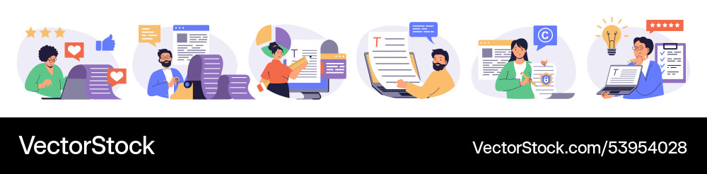Copywriter concept set with characters in flat Copywriter concept set with characters in flat vector image