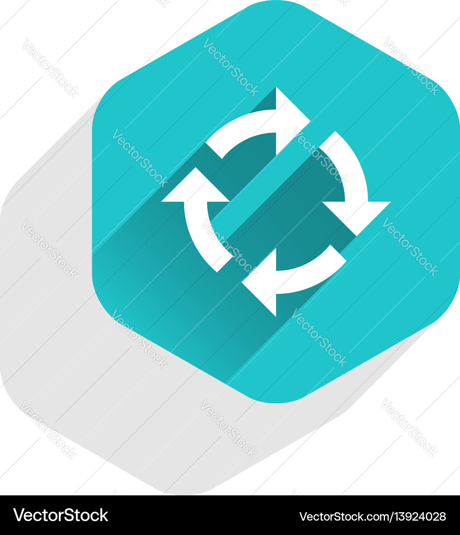Flat arrow sign rotation icon hexagon button Flat arrow sign rotation icon hexagon button vector image