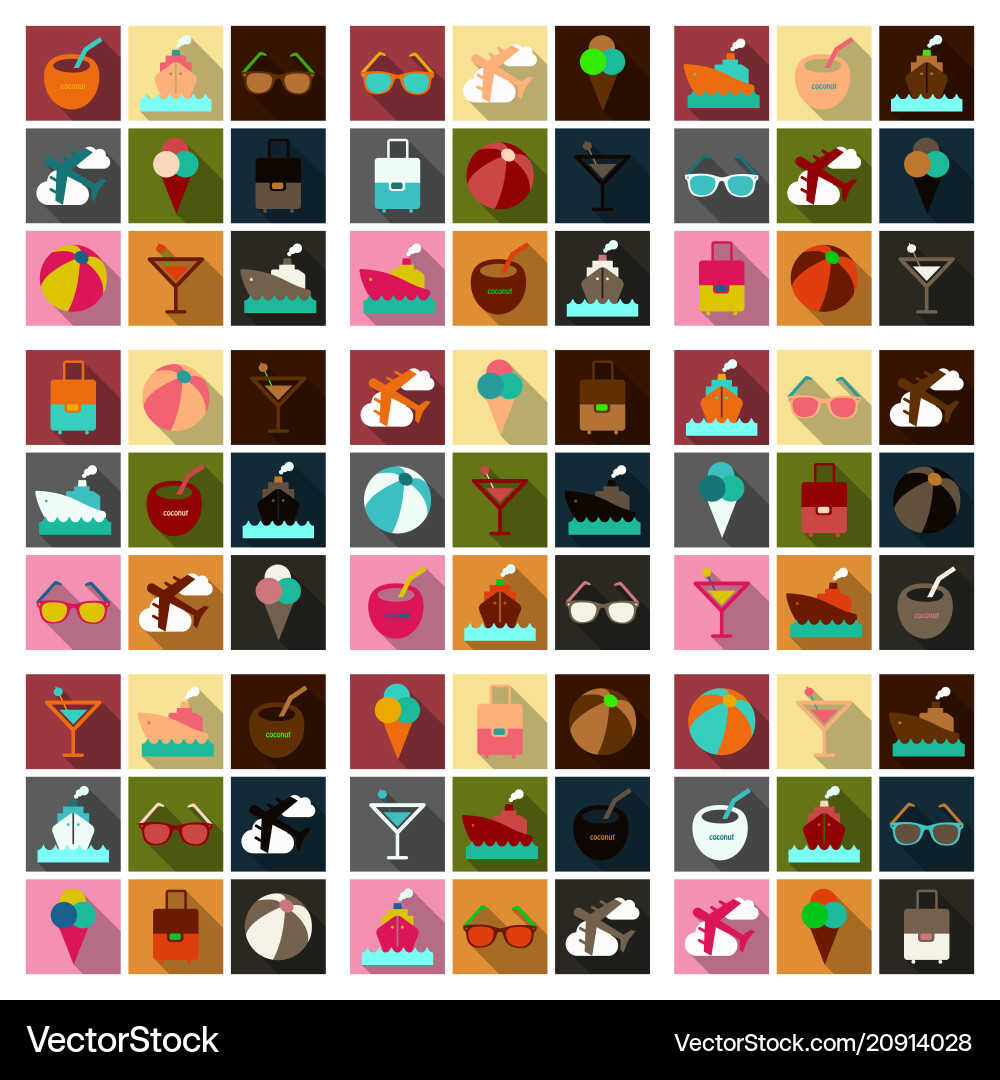 Flat icons set with long shadow effect vector image