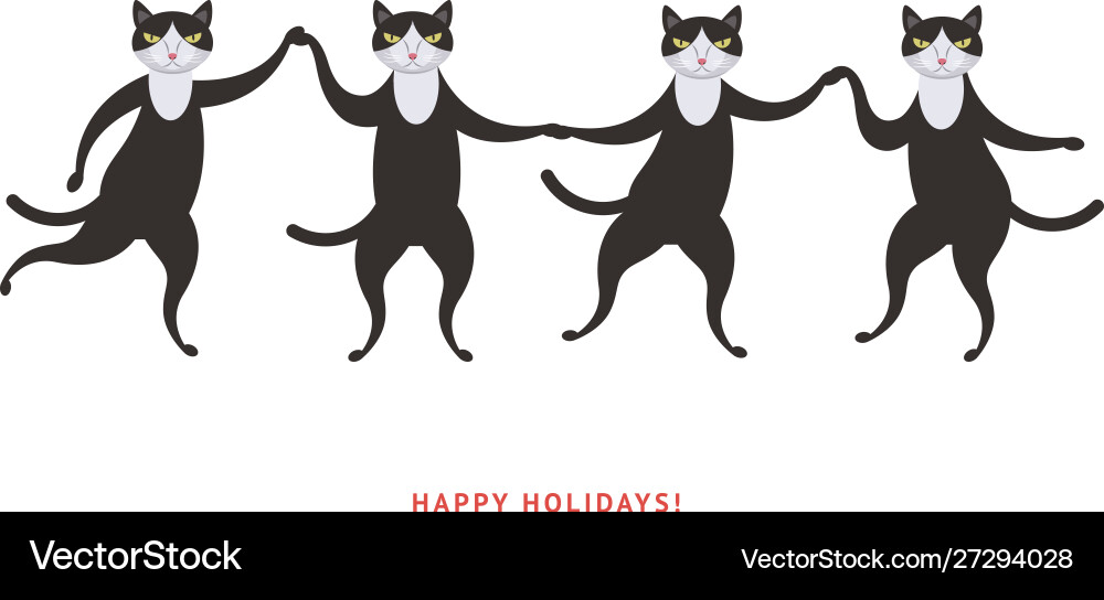 Four cute dancing black cats Vector Image